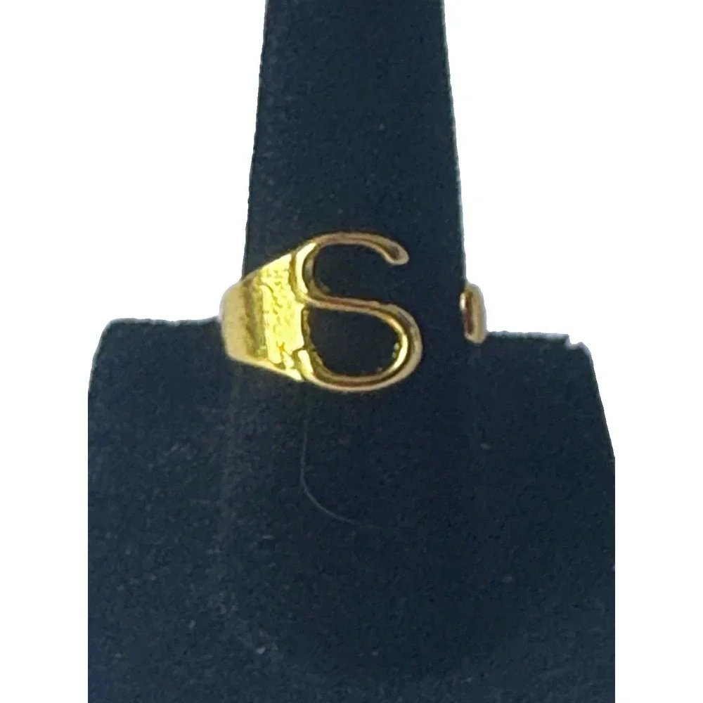 Gold Tone Letter S Adjustable Open Band Ring Metal 6mm Size 7 No Stone